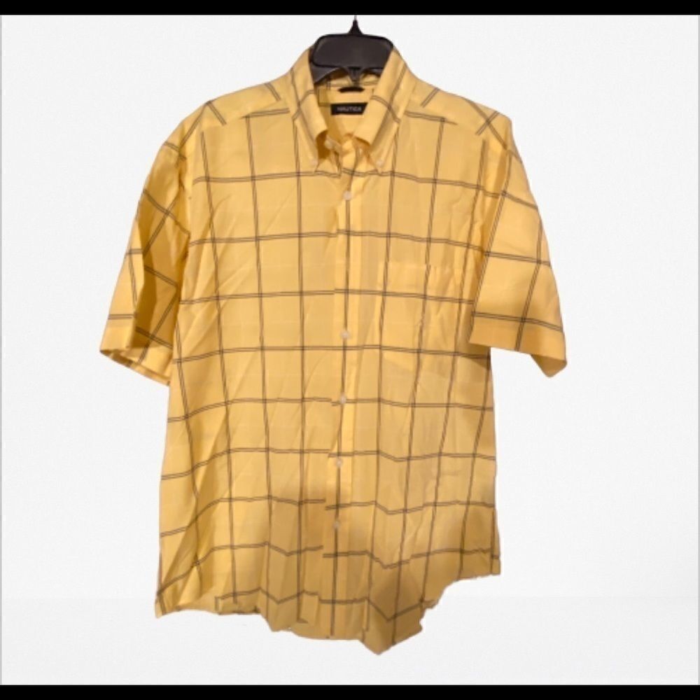 Nautica yellow mens button down short sleeve